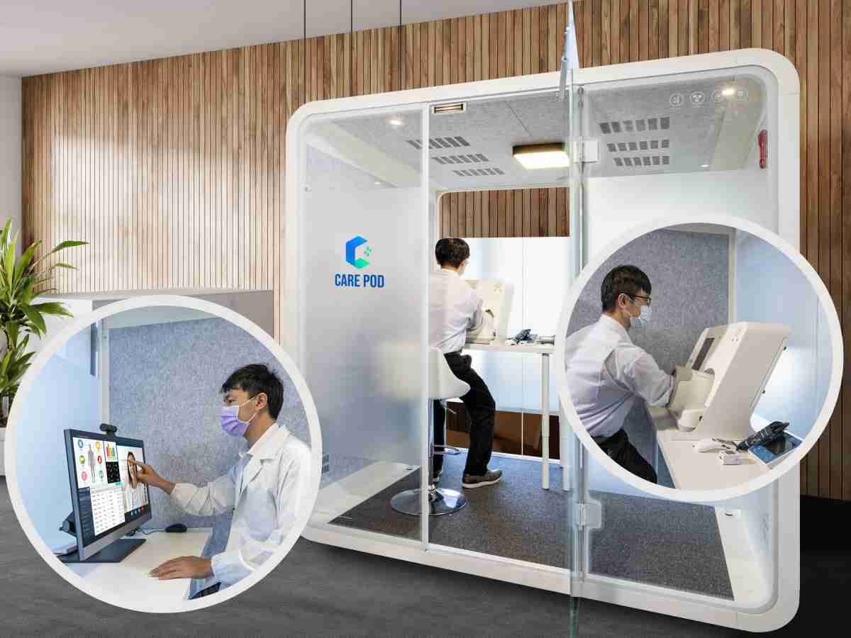 达擎于医疗科技展中展出＂远距诊疗舱＂，，以因应医疗数字化及社会高龄化趋势下、、、复诊及慢性病患等族群对于远距看诊需求逐渐升高所推出的创新整合方案。。。多功能合一、、高隐私性的远距诊疗舱可根据病患端与医师端的不同需求，，提供弹性化及客制化功能，，，，节省医生和病患的精力及时间